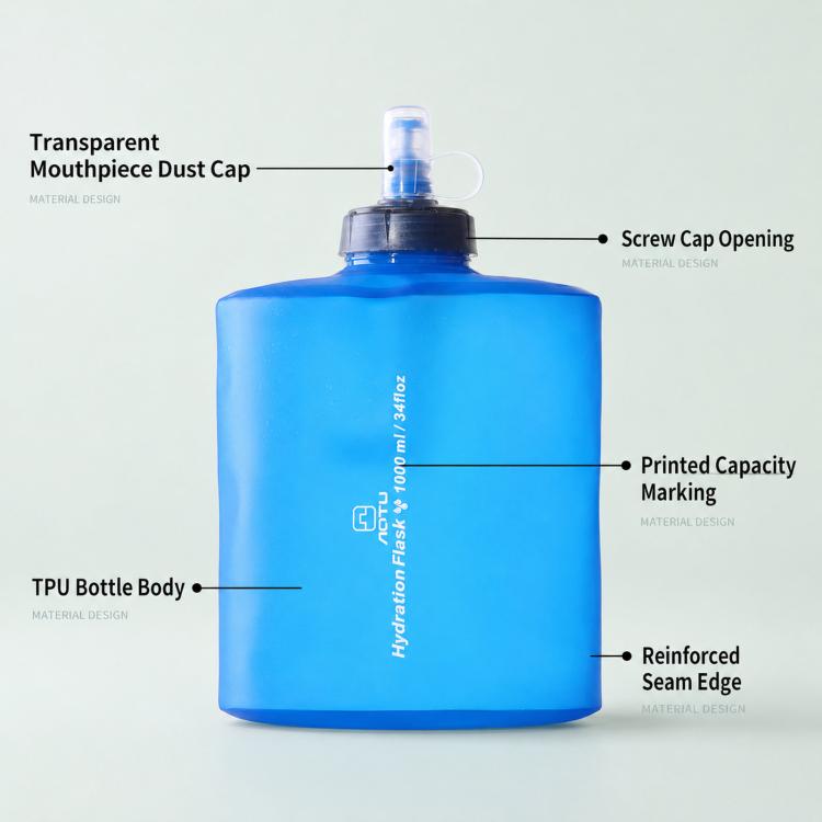 AOTU AT6641 Borraccia morbida pieghevole in TPU, sacca idrica pieghevole per trail running ed escursionismo, 1000ML, 2000ML