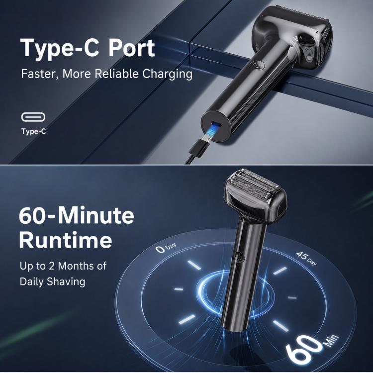 Rasoio elettrico da uomo T9 con lamina, portatile, ricaricabile, senza fili, ideale per i viaggi., Silver Gray