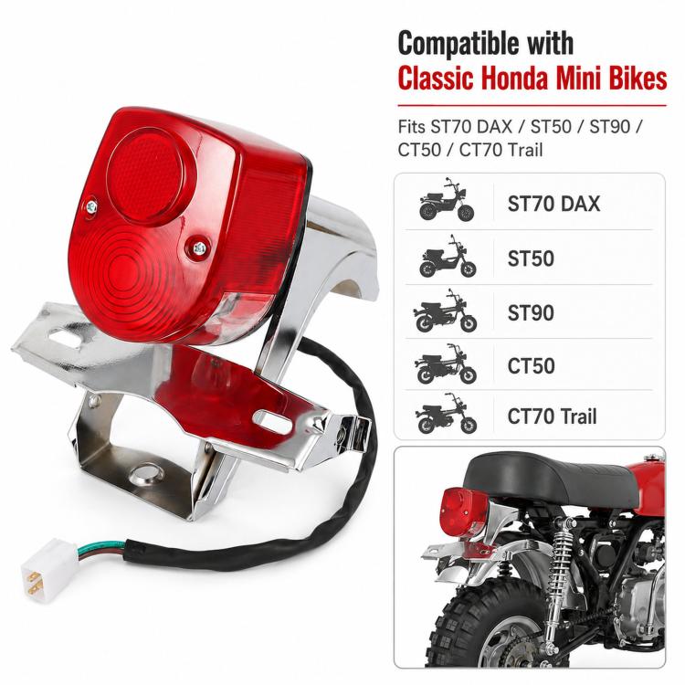 Fanale posteriore con staffa per minimoto Honda ST70 DAX ST50 ST90 CT50 CT70, Rear Brake Tail Light
