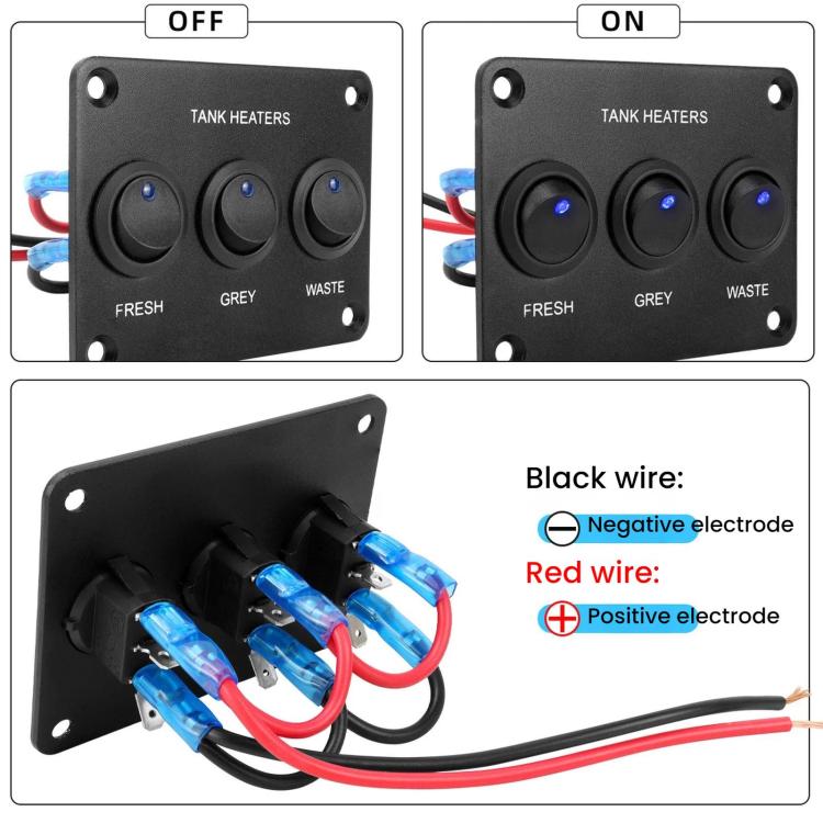 Pannello interruttori a pulsante per spioncino camper, luce LED, interruttore di controllo del riscaldatore del serbatoio dell'acqua, 2-digit, 3-digit
