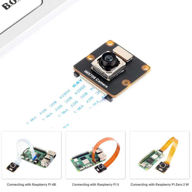 Telecamera Waveshare IMX708 da 12 MP con autofocus e campo visivo di 79,8 gradi, compatibile con le schede della serie Raspberry Pi., 35272
