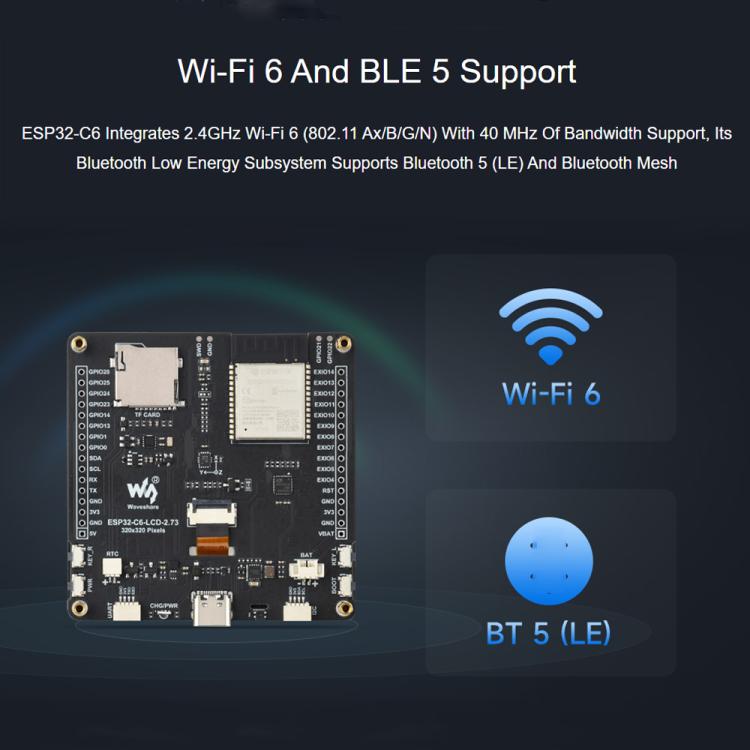 Scheda di sviluppo Waveshare ESP32-C6 con display LCD 2,73" 320x320