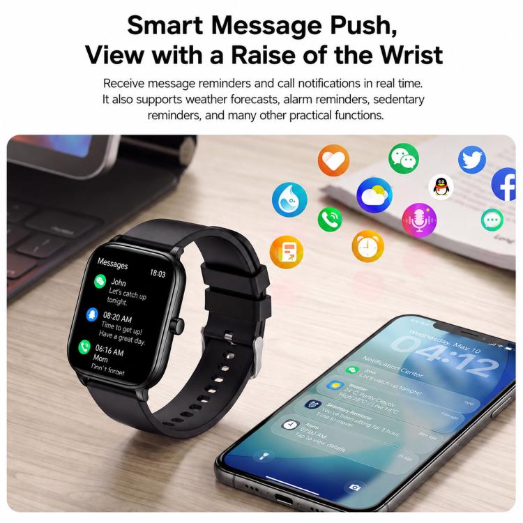 Smartwatch Y8 con chiamate Bluetooth, fitness tracker, monitoraggio della frequenza cardiaca e del sonno.