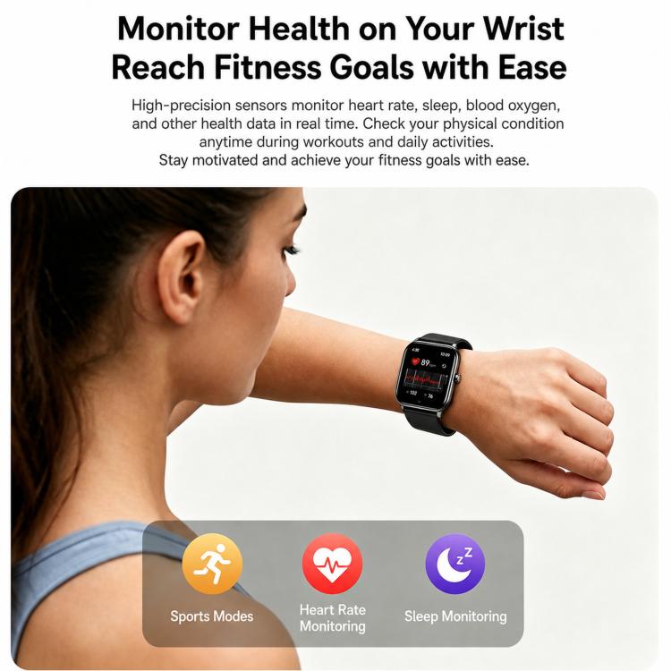 Smartwatch Y8 con chiamate Bluetooth, fitness tracker, monitoraggio della frequenza cardiaca e del sonno.