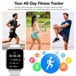 Smartwatch Y8 con chiamate Bluetooth, fitness tracker, monitoraggio della frequenza cardiaca e del sonno.