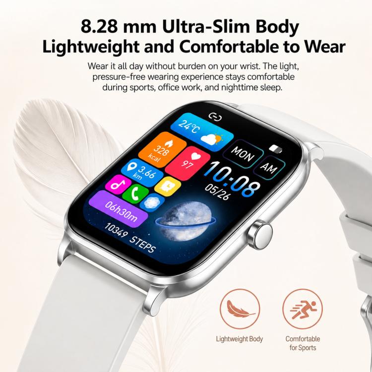 Smartwatch Y8 con chiamate Bluetooth, fitness tracker, monitoraggio della frequenza cardiaca e del sonno.