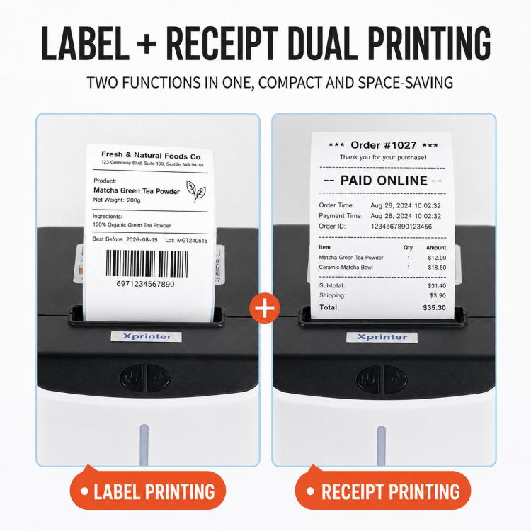 Stampante termica per etichette e scontrini Xprinter XP-T271U Cloud Tag Wifi per la stampa di etichette e adesivi per bevande come tè al latte., US Plug, EU Plug, UK Plug