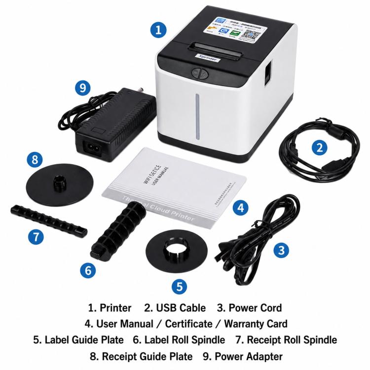 Stampante termica per etichette e scontrini Xprinter XP-T271U Cloud Tag Wifi per la stampa di etichette e adesivi per bevande come tè al latte., US Plug, EU Plug, UK Plug