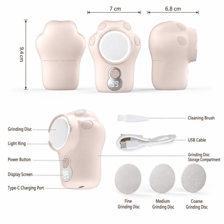 Strumento elettrico ricaricabile per la rimozione dei calli ai piedi, ideale per pedicure, con 3 rulli al quarzo e display a LED.