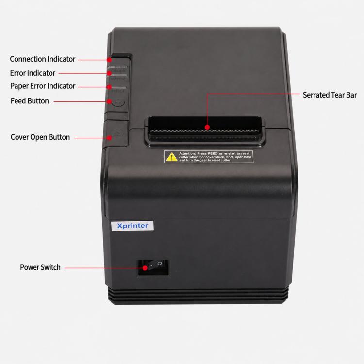 Stampante termica per scontrini Xprinter XP-Q200 con porta USB+Lan, formato 80 mm, ideale per ristoranti e negozi di bubble tea., US Plug, EU Plug, UK Plug