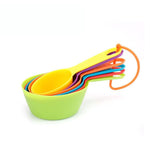 Set di misurini e cucchiai dosatori in plastica, colore arcobaleno, impilabili, con anello e scala graduata incisa., 12 PCS/Set, 6 PCS/Set