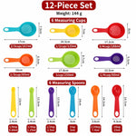 Set di misurini e cucchiai dosatori in plastica, colore arcobaleno, impilabili, con anello e scala graduata incisa., 12 PCS/Set, 6 PCS/Set