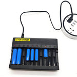 Caricabatterie intelligente a 10 slot 4,2 V 6 A per batterie al litio 18650