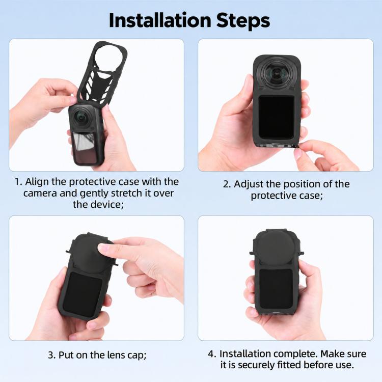 Custodia protettiva in silicone e copriobiettivo Flymile per Insta360 X6.