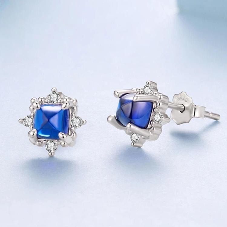 Orecchini scintillanti in argento sterling S925 con spinello blu, BSE1312