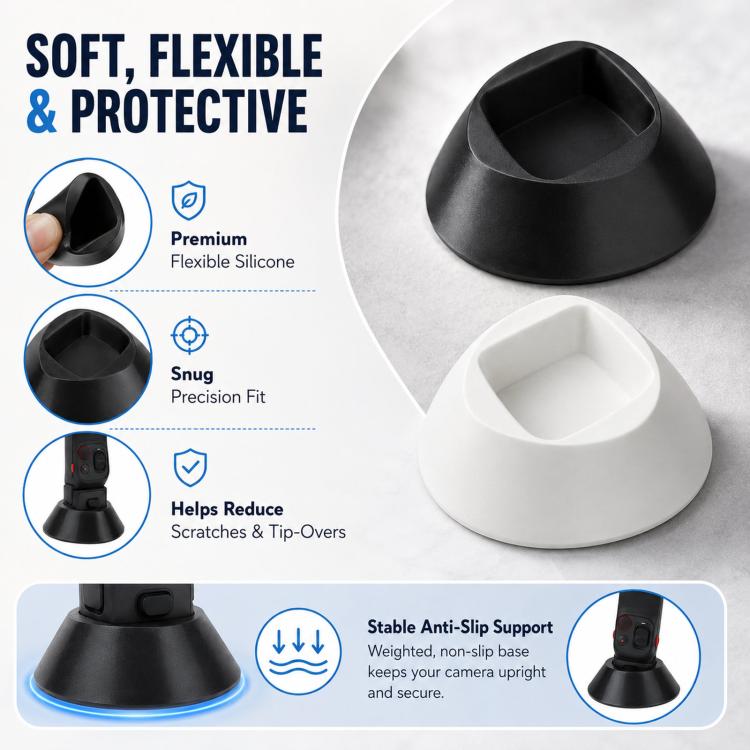 Per Insta360 Luna Pro / Base di montaggio in silicone ultra flessibile per scrivania e cruscotto auto, Black Standard, White Standard, Black with Adhesive Pad, White with Adhesive Pad