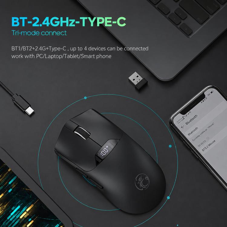 Mouse da gioco wireless iMICE G206 Tri-Mode con schermo LED 12800 DPI