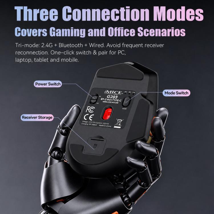 Mouse da gioco wireless iMICE G203 Tri-Mode 12800 DPI RGB