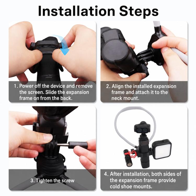 Gabbia di espansione a doppio attacco a slitta Insta360 Luna Pro / Ultra, Only Cage, Neck Mount Set