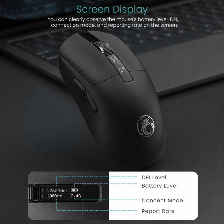 Mouse da gioco wireless Bluetooth iMICE G200 a tre modalità con display