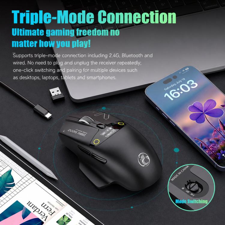 Mouse gaming wireless iMICE G205 Tri-Mode con display e 12800 DPI