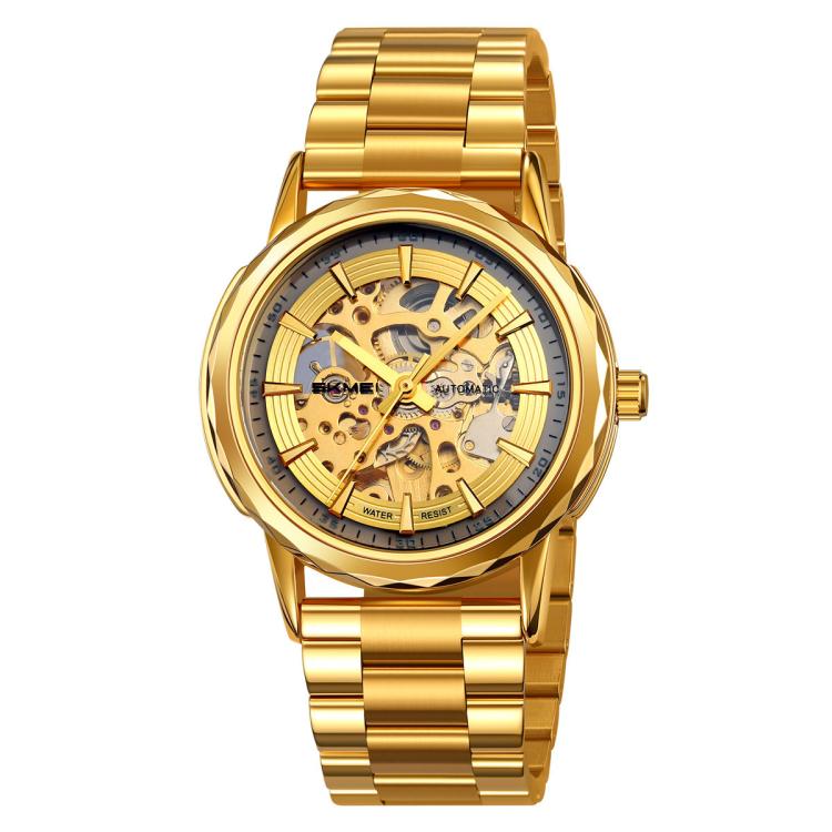 Orologio da polso meccanico automatico SKMEI M035 da uomo, scheletrato, elegante e da lavoro., Gold Stainless Steel, Silver Stainless Steel, Gold Case Black Leather Strap, Silver Case Dark Brown Leather Strap, Silver Case Light Brown Leather Strap     ...