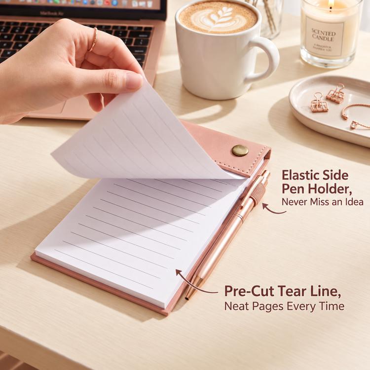 Blocco note portatile formato A6 con copertina in pelle e pagine a strappo, taccuino per ufficio., Black Blank Page, Green Blank Page, Pink Blank Page, Blue Blank Page, Black Horizontal Ruled Page, Green Horizontal Ruled Page, Pink Horizontal Ruled Pag...
