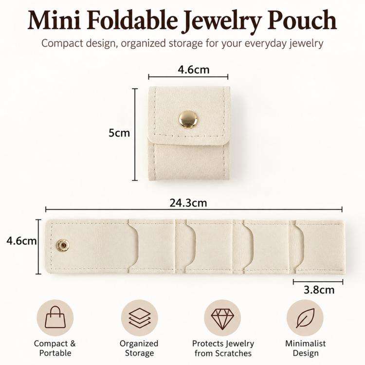 Mini pochette da viaggio a 4 scomparti per gioielli, pieghevole, per anelli e orecchini, con chiusura a bottone automatico.
