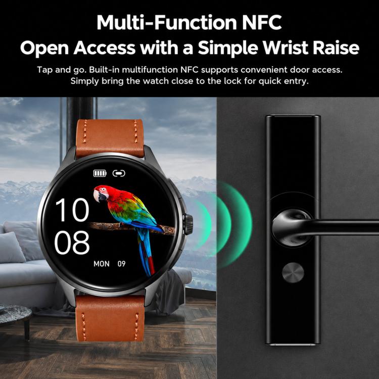 Smartwatch SKMEI S235 con chiamate Bluetooth, schermo touch HD da 1,45 pollici, rilevamento della frequenza cardiaca e dell'ossigeno nel sangue, NFC e funzione NFC., TPU Strap, Leather Strap Black, Leather Strap Brown, Stainless Steel Strap