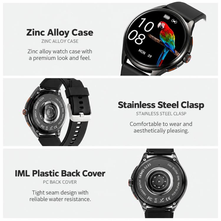 Smartwatch SKMEI S235 con chiamate Bluetooth, schermo touch HD da 1,45 pollici, rilevamento della frequenza cardiaca e dell'ossigeno nel sangue, NFC e funzione NFC., TPU Strap, Leather Strap Black, Leather Strap Brown, Stainless Steel Strap