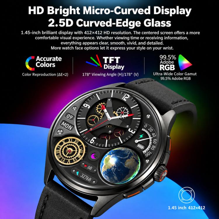 Smartwatch SKMEI S235 con chiamate Bluetooth, schermo touch HD da 1,45 pollici, rilevamento della frequenza cardiaca e dell'ossigeno nel sangue, NFC e funzione NFC., TPU Strap, Leather Strap Black, Leather Strap Brown, Stainless Steel Strap