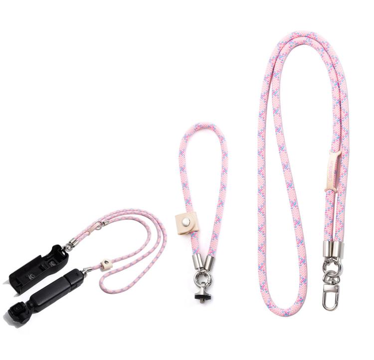 Cordino per fotocamera Cwatcun D232 2 in 1, tracolla regolabile da collo e da polso con moschettone a sgancio rapido da 1/4 di pollice., Small Pink, Small Light Gray, Medium Light Gray