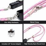 Cordino per fotocamera Cwatcun D232 2 in 1, tracolla regolabile da collo e da polso con moschettone a sgancio rapido da 1/4 di pollice., Small Pink, Small Light Gray, Medium Light Gray