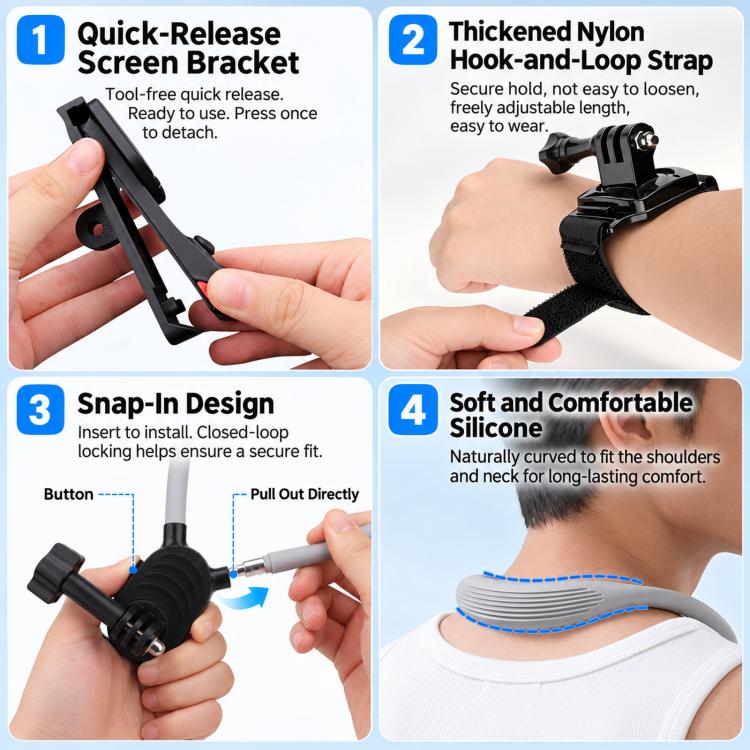 Per Insta360 Luna Ultra Kit di supporto per collo e cinturino da polso a sgancio rapido per ciclismo POV a mani libere, Neck Mount and Wrist Strap Kit