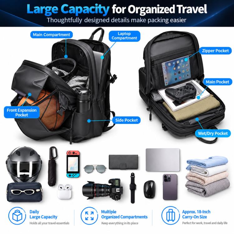 Zaino sportivo da viaggio REMOID 1204A con porta casco, porta pallone da basket e borsa impermeabile per laptop.
