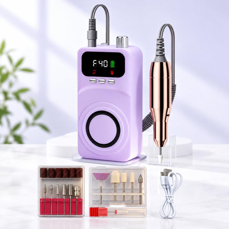 Fresa elettrica per unghie ricaricabile da 40000 giri/min con luce UV integrata e manipolo con ventola., 12 Bits Beige Silver, 12 Bits Beige+Gold, 12 Bits Purple Silver, 12 Bits Purple Gold, 6 Bits Beige Silver, 6 Bits Beige Gold, 6 Bits Purple Silver ...