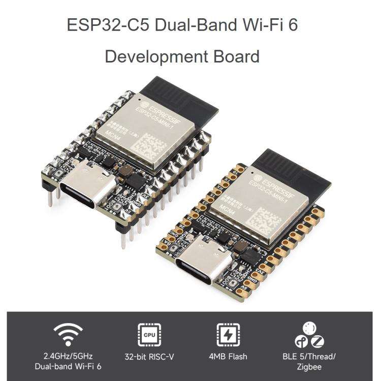 Scheda di sviluppo Waveshare ESP32-C5 Mini Dual-Band Wi-Fi 6, processore single-core a 240 MHz, with Pinheader, Without Pinheader