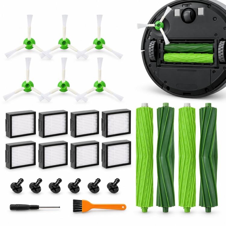 Kit di ricambio per iRobot Roomba i7 / i7+ / E5 / E6, include 4 spazzole in gomma, 8 filtri e 6 spazzole laterali., 2+8+6