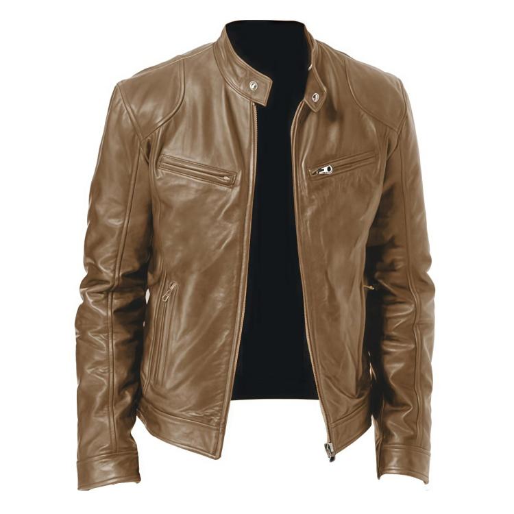 Giacca invernale da moto in PU con multitasche, collo alto e cerniera., XL, 2XL