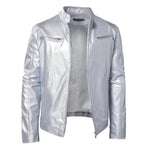 Giacca invernale da moto in PU con multitasche, collo alto e cerniera., XL, 2XL