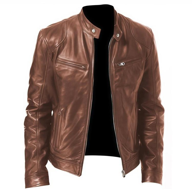 Giacca invernale da moto in PU con multitasche, collo alto e cerniera., XL, 2XL
