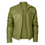 Giacca invernale da moto in PU con multitasche, collo alto e cerniera., XL, 2XL