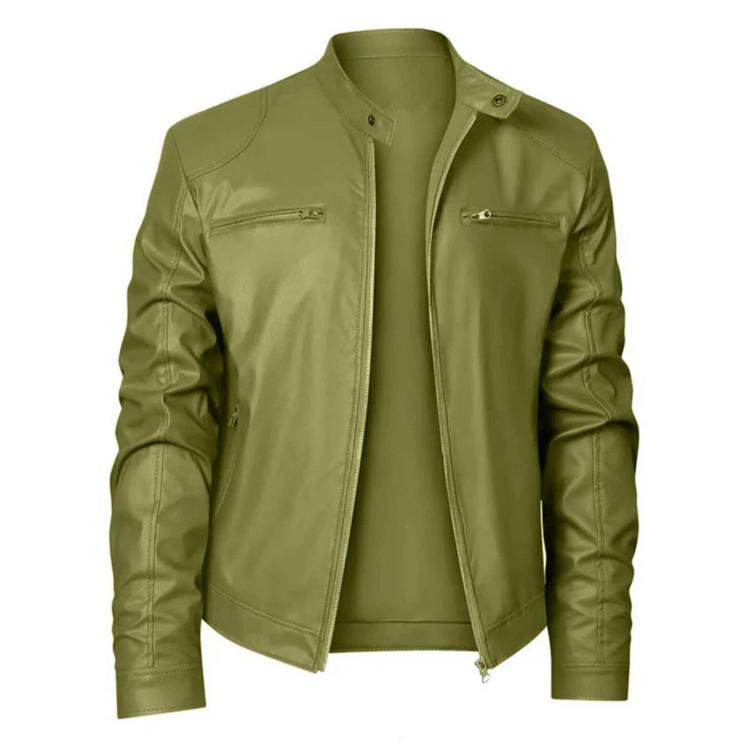 Giacca invernale da moto in PU con multitasche, collo alto e cerniera., 3XL, 4XL