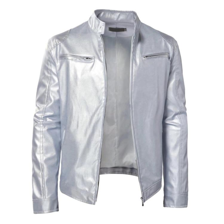 Giacca invernale da moto in PU con multitasche, collo alto e cerniera., 3XL, 4XL