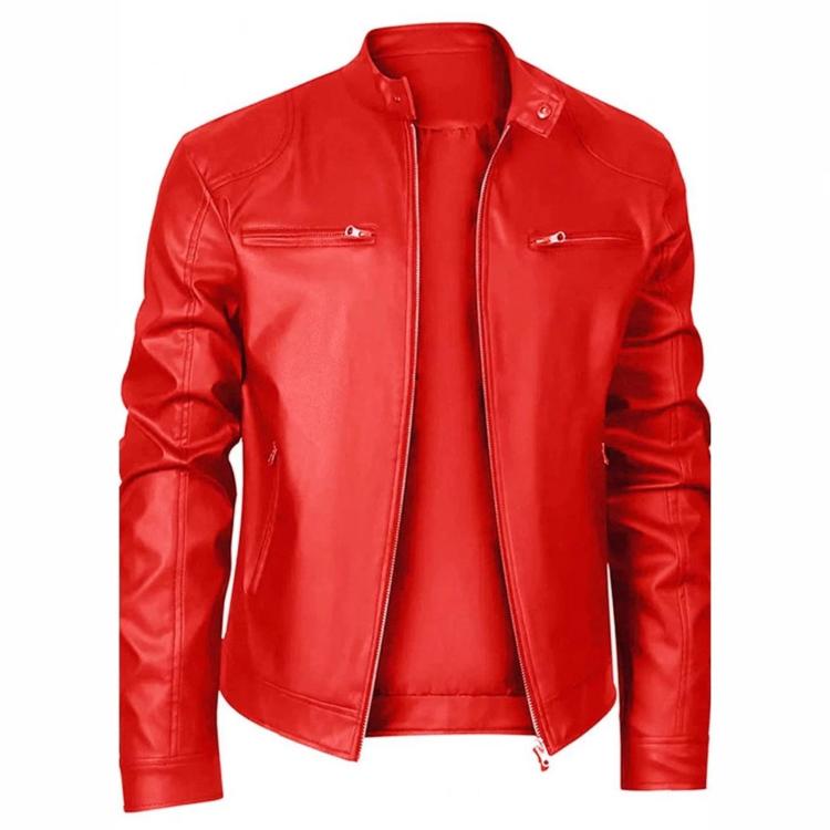Giacca invernale da moto in PU con multitasche, collo alto e cerniera., 3XL, 4XL