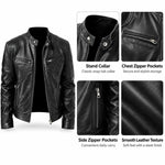 Giacca invernale da moto in PU con multitasche, collo alto e cerniera., XL, 2XL
