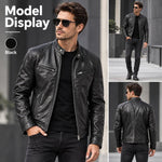 Giacca invernale da moto in PU con multitasche, collo alto e cerniera., 3XL, 4XL