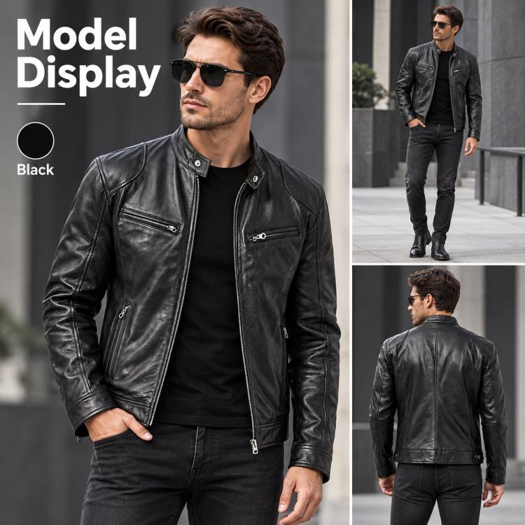 Giacca invernale da moto in PU con multitasche, collo alto e cerniera., 3XL, 4XL
