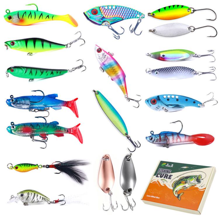 Kit di esche da pesca HENGJIA da 18 pezzi/scatola, esche rigide e morbide di vario tipo, set da pesca in scatola