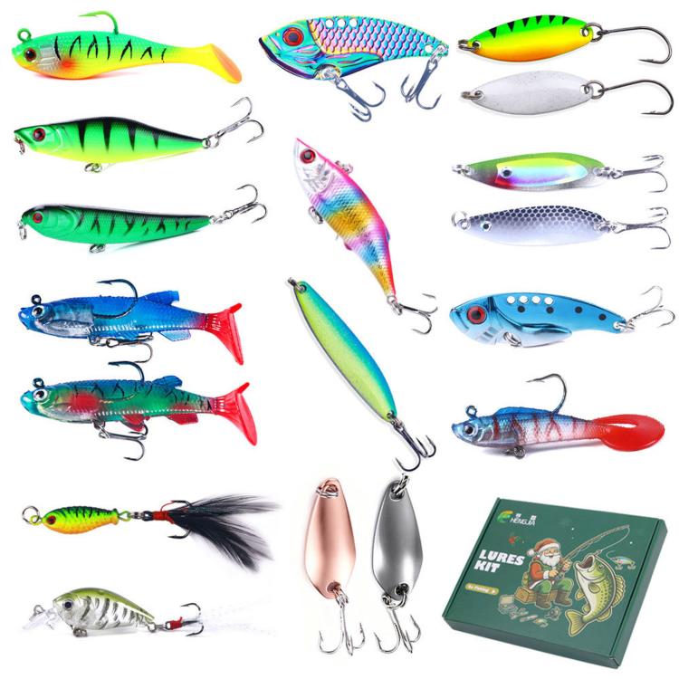 Kit di esche da pesca HENGJIA da 18 pezzi/scatola, esche rigide e morbide di vario tipo, set da pesca in scatola